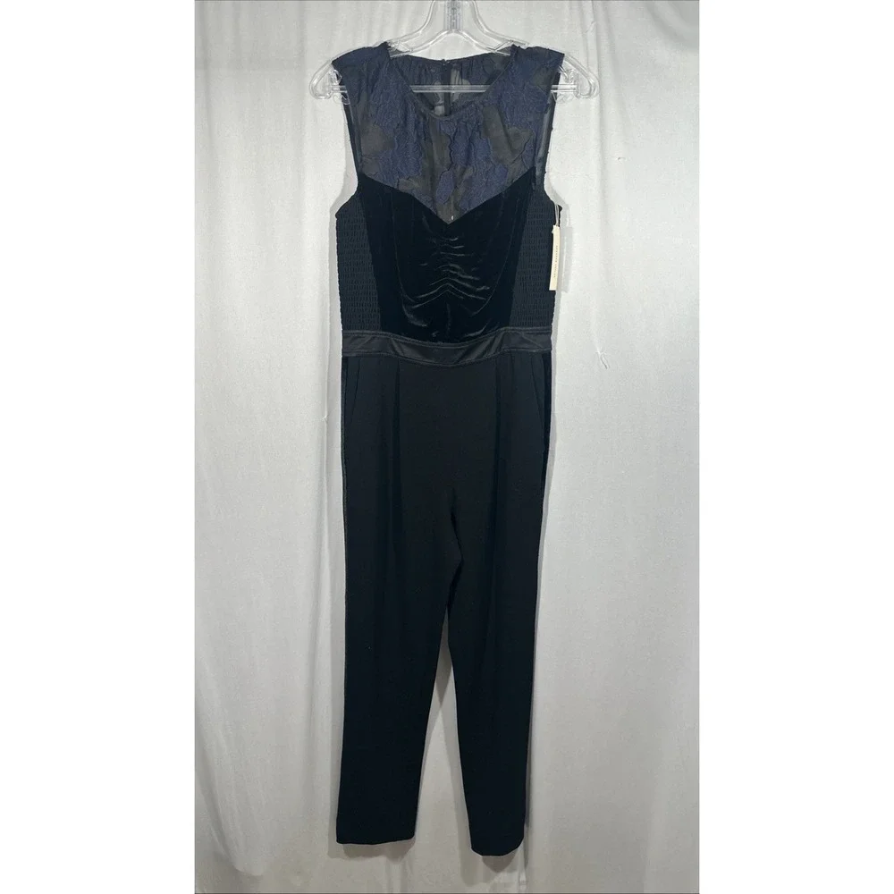 NWT$525 Rebecca Taylor [ 6 ] Velvet & Organza Floral Jumpsuit Violet Black Q1260